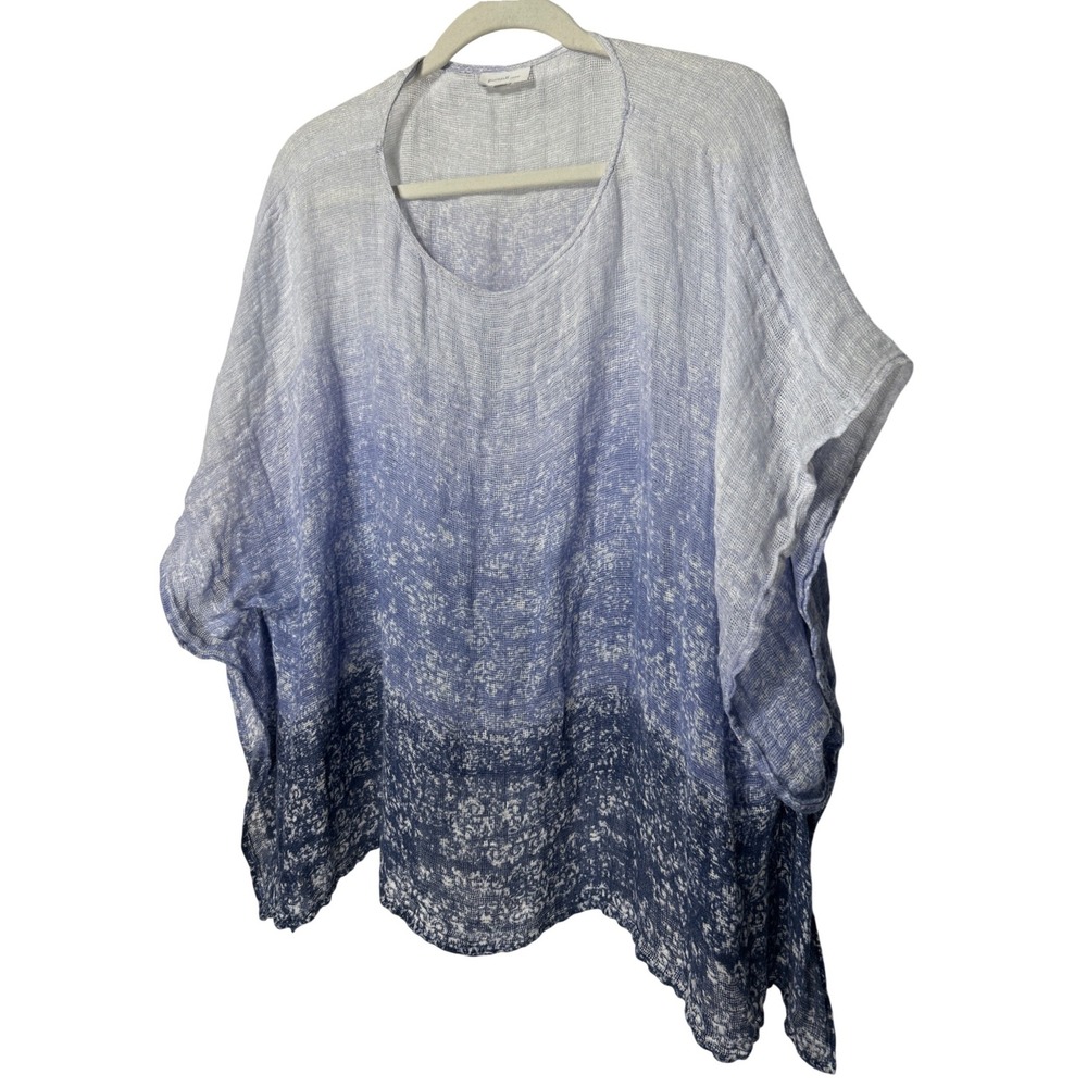 Pure Jill J. Jill Linen Ombre Blue Floral Print Poncho Top Women Oversized